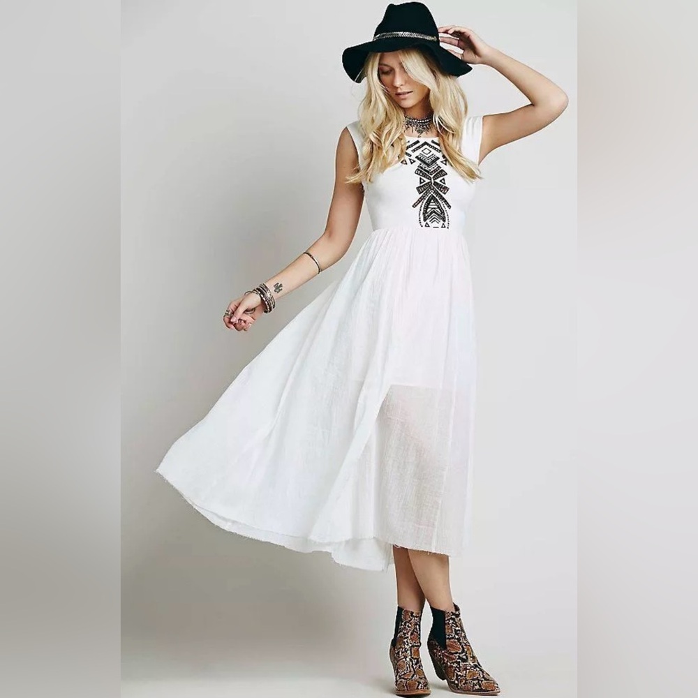 Free People Toosaloosa Slub Knit Gauze
Meadows Raw Hem Midi Dress Ivory Combo